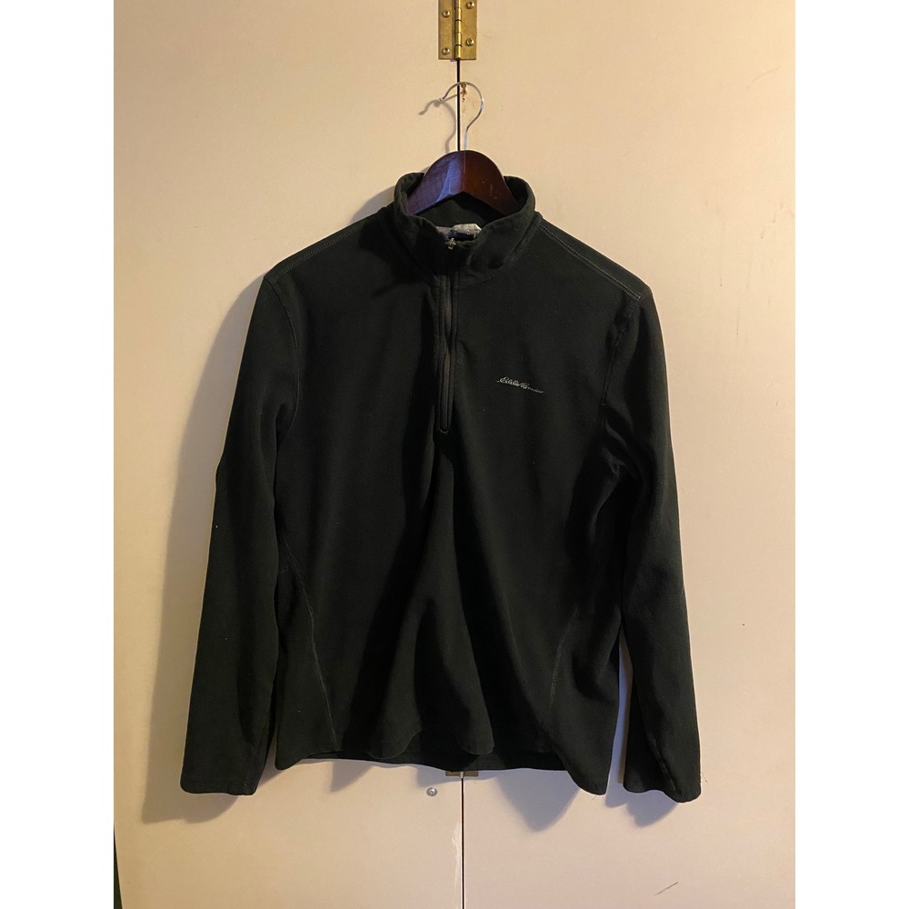 Eddie Bauer Fleece Pullover Mens M Black Excellent Quarter Zip Mock Neck